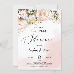 Invitation Boho moderne rose rose rose or fleuri couples douc