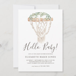 Invitation Boho Moderne Rustique Verdure Baby shower Macrame 