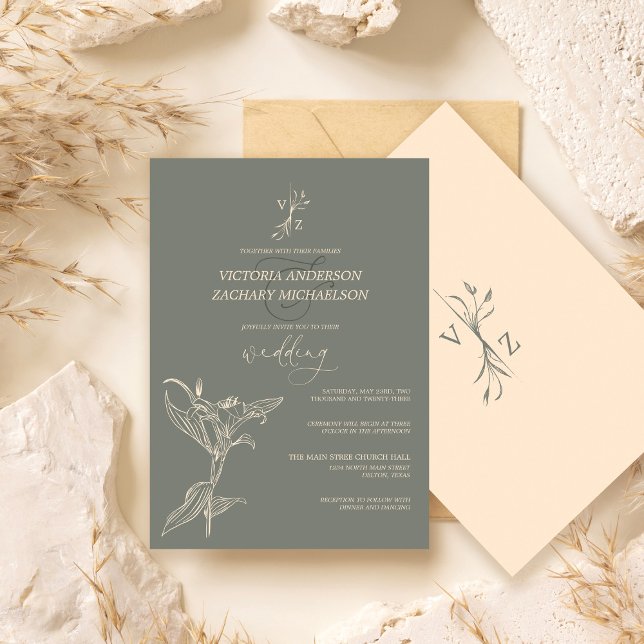 Invitation Boho Moderne Sage Vert Mariage Floral (Créateur téléchargé)