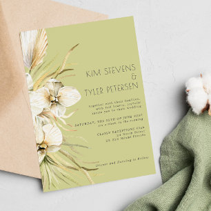 Invitation Boho moderne sauge vert pampas herbe orchidée mari