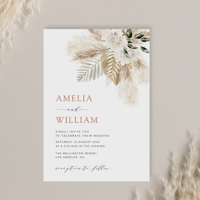 Invitation boho moderne vert pampas herbe mariage (Créateur téléchargé)