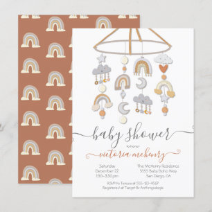 Invitation Boho Moon Stars Rainbows Clouds Baby shower mobile