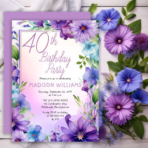Invitation Boho Morning Glories Floral 40th Birthday Party
