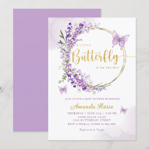 Invitation Boho mou violet papillon floral Baby shower fille
