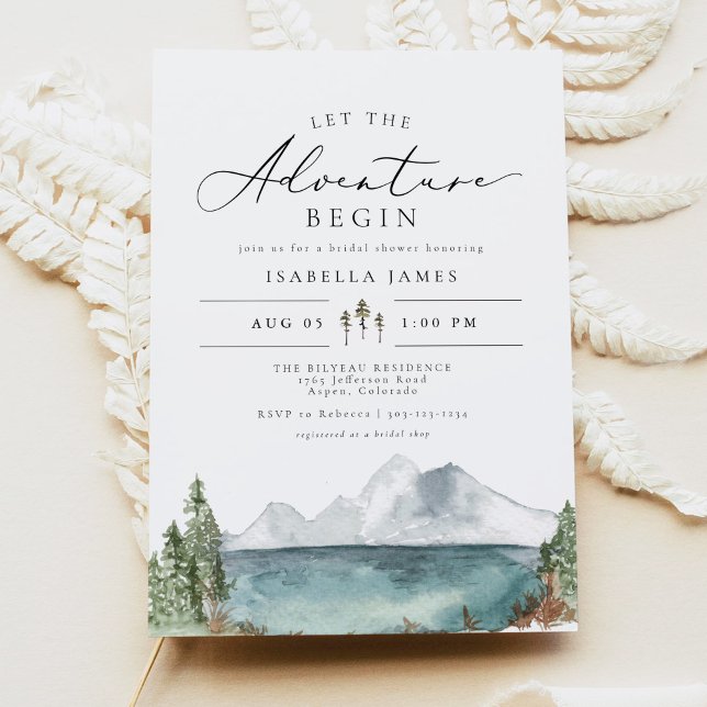 Invitation Boho Mountain Lake Boho Adventure Fête des mariées (Créateur téléchargé)