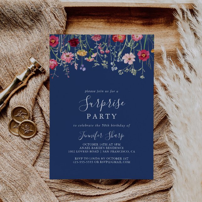Invitation Boho Multicolor Fleur sauvage Parti surprise (Créateur téléchargé)