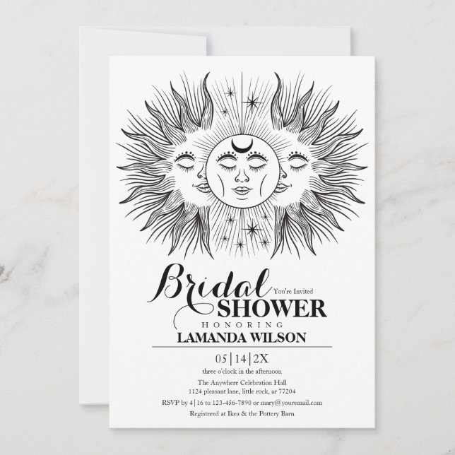 Invitation Boho Mystical Sun & Moon Fête des mariées céleste (Devant)