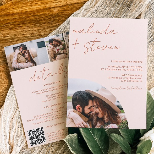 Invitation Boho Names script arche 4 photo tout en un mariage (Créateur téléchargé)