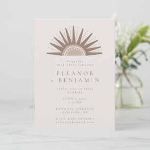 Invitation Boho Nature moderne Forme de soleil Taupe Mariage 