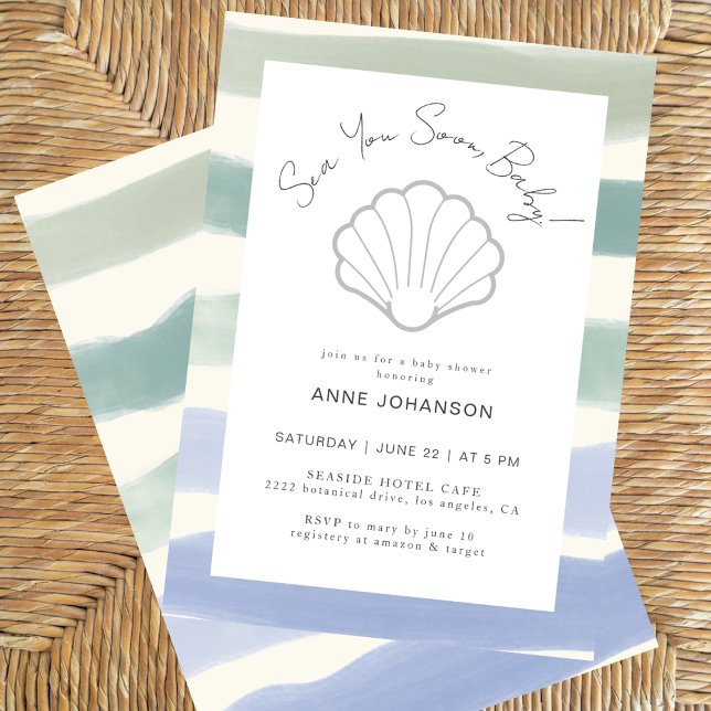 Invitation Boho Nautical Stripes Clam Shell Boy Baby Shower (Créateur téléchargé)