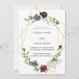 Invitation Boho Navy & vert floral simple 