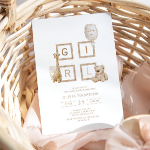 Invitation Boho Neutral Bois lettres bloc C'est une fille dou