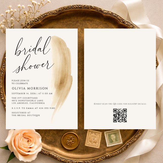 Invitation Boho Neutral Watercolor QR Code Bridal Shower (Créateur téléchargé)