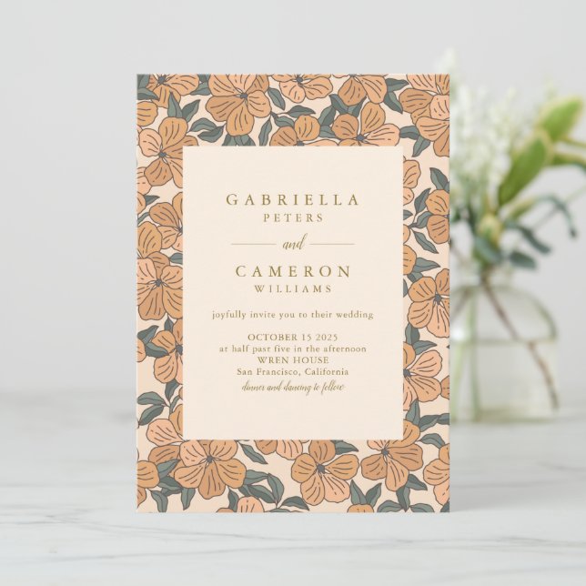 Invitation Boho Neutrals moderne jardin fleuri Mariage (Debout devant)