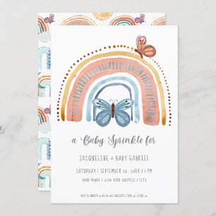 Invitation Boho Neutre Arc-en-ciel Pêche Dusty Bleu Papillon