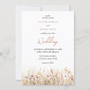 Invitation Boho neutre terroir pastel fleurs sauvages prairie