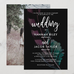 Invitation Boho Nights Noir avec plume Mariage photo