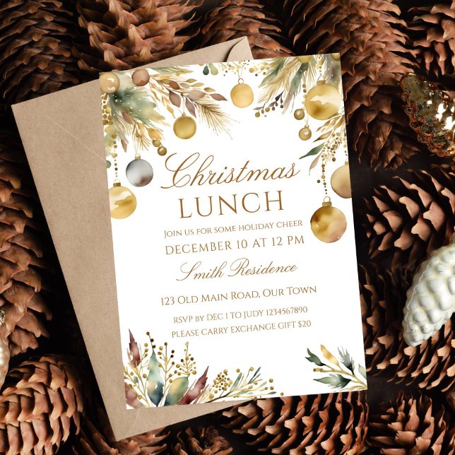 Invitation Boho Noël fête de déjeuner aquarelle (Boho Christmas lunch party editable template Invitation digital download watercolor winter greenery)