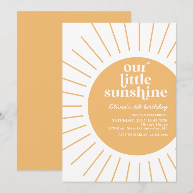 Invitation boho notre petit anniversaire ensoleillé (Devant / Derrière)