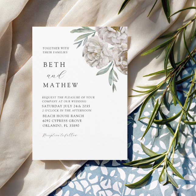 Invitation Boho Off White Watercolor Floral (Créateur téléchargé)