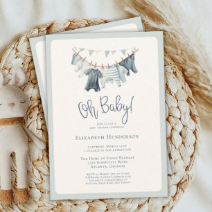 Invitation Boho Oh Baby Boy Vêtements Baby shower de ligne de