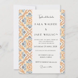 Invitation Boho Orange Géométrique Italien Carrelage Mariage