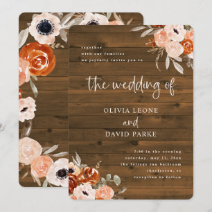 Invitation Boho orange rustique   Aquarelle Mariage