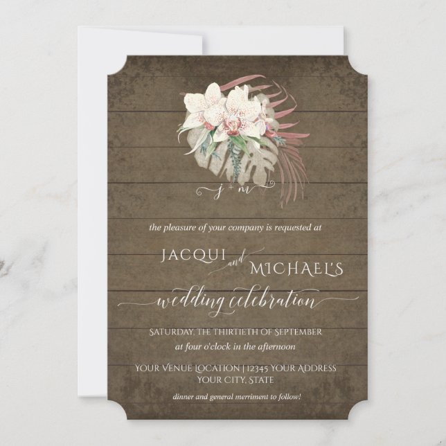 Invitation BOHO Orchidée blanche rustique Folial Tropical Fol (Devant)