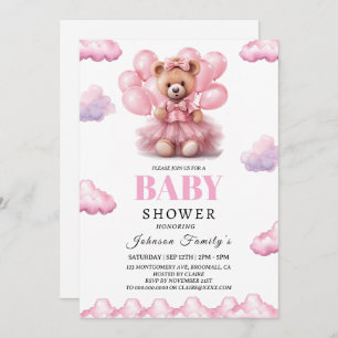 Invitation Boho ours bébé fille rose Baby-shower