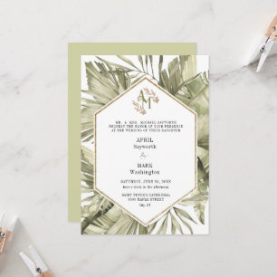 Invitation Boho Palm Feuille de verdure Monogramme Mariage