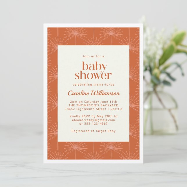 Invitation Boho Palm Feuille rouille Baby shower botanique (Debout devant)