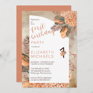Invitation Boho Palm Feuilles   Hydrangeas 1er anniversaire