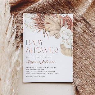 Invitation Boho Palmier Séché et Orchidée Code QR Baby Shower