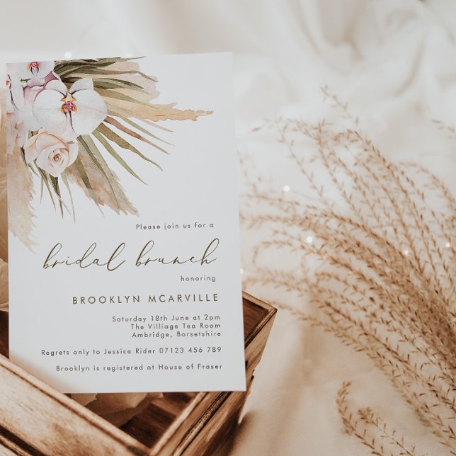 Invitation Boho Pampas Aquarelle en laiton Brunch nuptial flo (Créateur téléchargé)