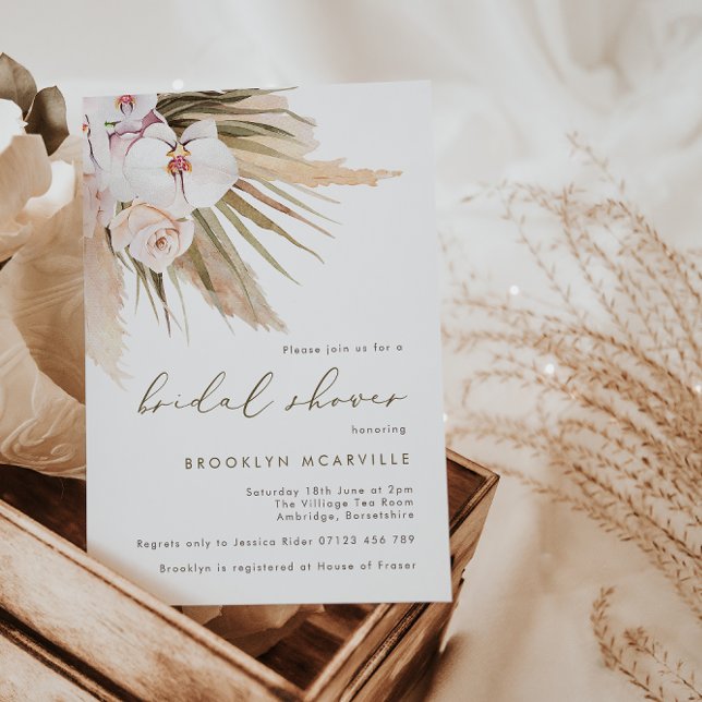 Invitation Boho Pampas Aquarelle en laiton Fête des mariées f (Créateur téléchargé)