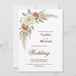 Invitation Boho Pampas Aquarelle en laiton Mariage Floral Inv