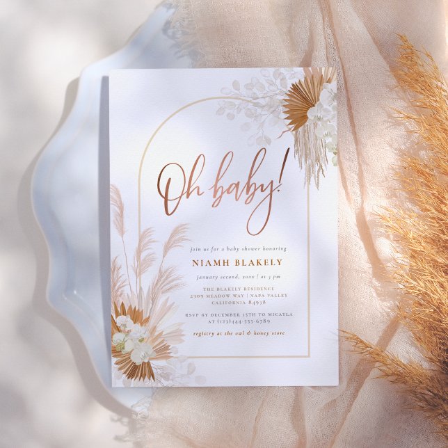 Invitation Boho Pampas Arche Rose or Baby shower (Créateur téléchargé)
