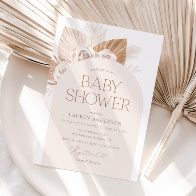 Invitation Boho Pampas Baby shower en herbe (Créateur téléchargé)
