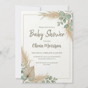 Invitation Boho Pampas Baby shower en herbe