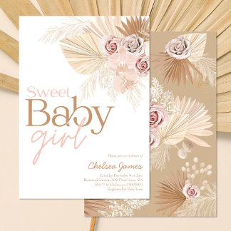 Invitation Boho pampas baby shower floral fille
