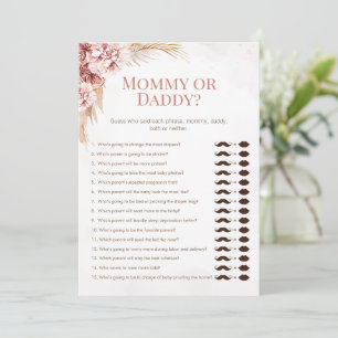 Invitation Boho Pampas Baby shower maman papa jeu