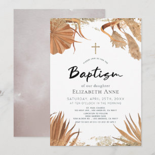 Invitation Boho Pampas Baptême botanique en herbe