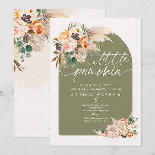 Invitation Boho Pampas Citrouille Baby shower vert olive