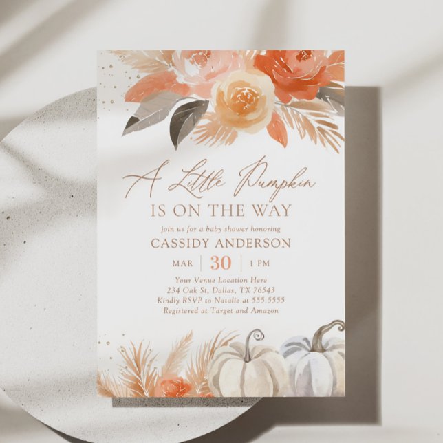 Invitation Boho Pampas Citrouille d'automne  d'herbe Baby sho (Créateur téléchargé)