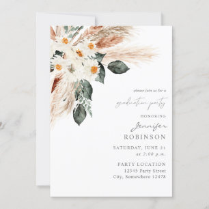 Invitation Boho Pampas en cuivre & Beige Floral Graduation Pa