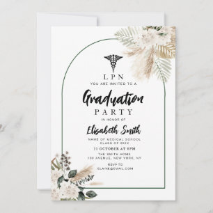 Invitation boho pampas et verdure fête de graduation en soins