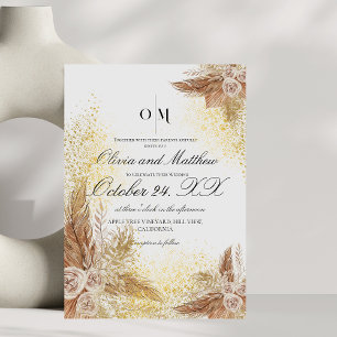 Invitation Boho Pampas Fleurs Grass Mariage de script