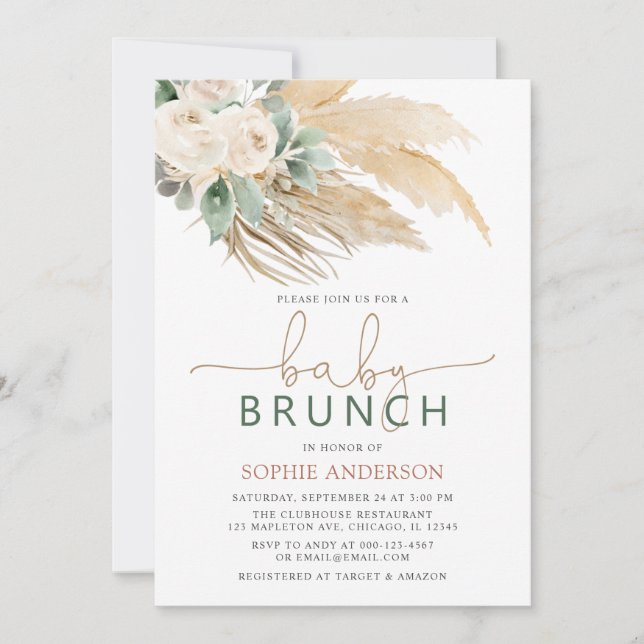 Invitation Boho Pampas Grass Baby Brunch Baby shower (Devant)