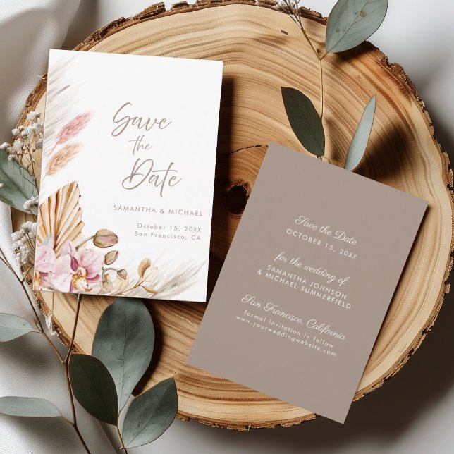 Invitation Boho Pampas Grass Blush Orchid Save the Dave Card (Créateur téléchargé)