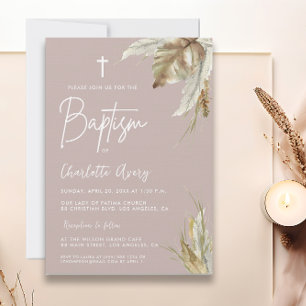 Invitation Boho Pampas Grass Blush rose Personnalisé Baptême